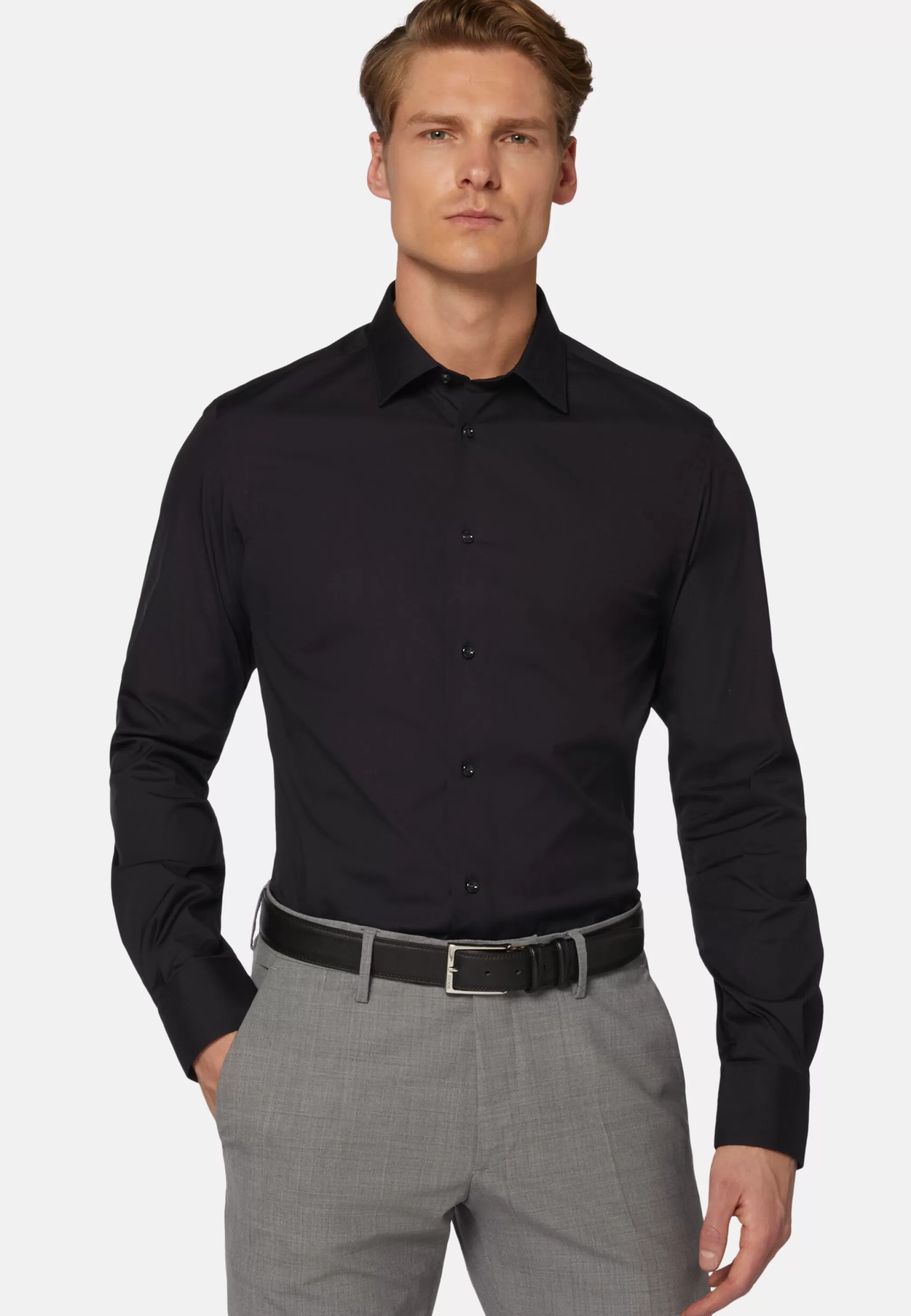 Boggi Milano Chemises Habillées*Chemise Bleu Marine En Coton Extensible Slim Fit