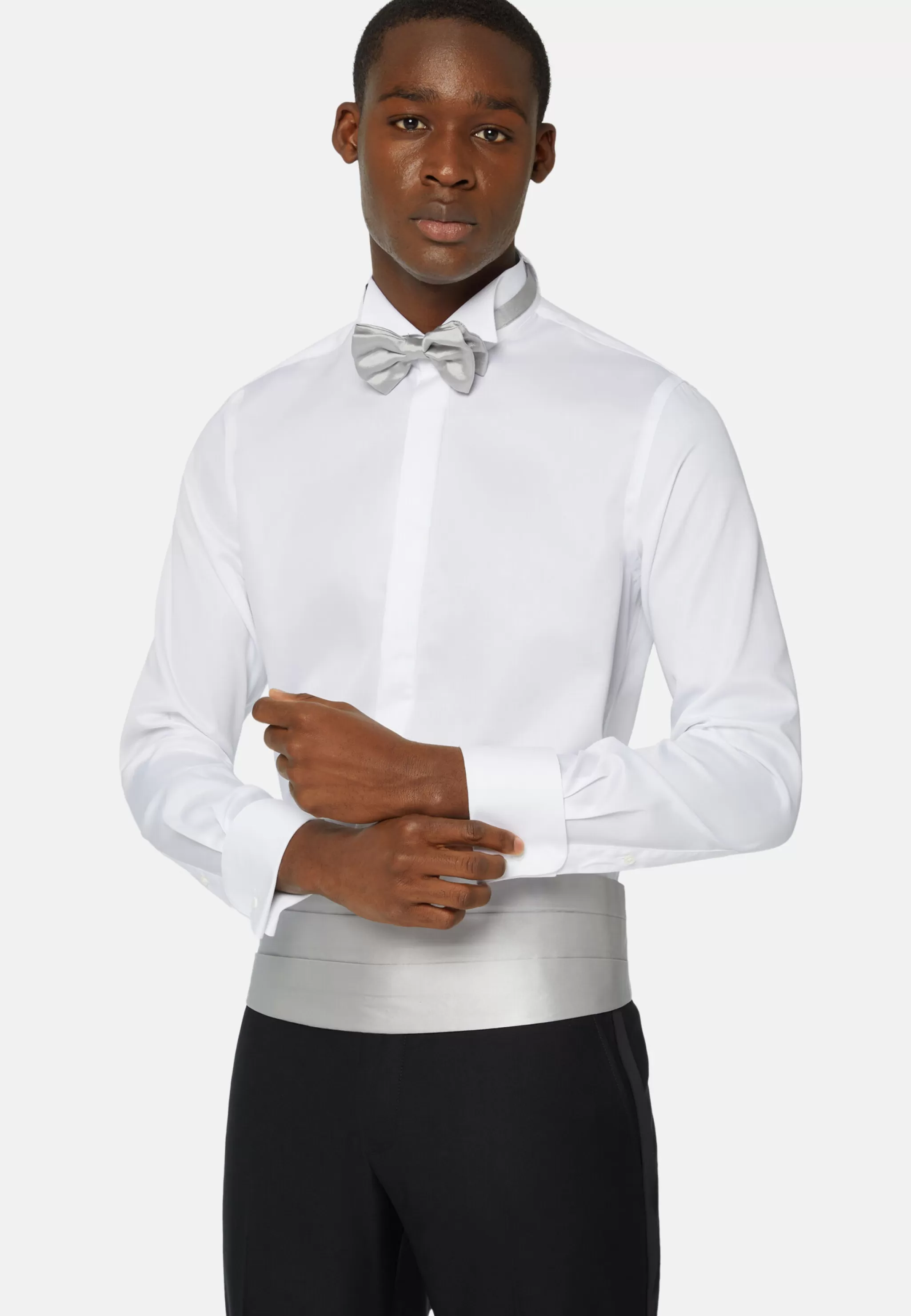 Boggi Milano Chemises Habillées*Chemise En Satin De Coton Slim Fit Blanc