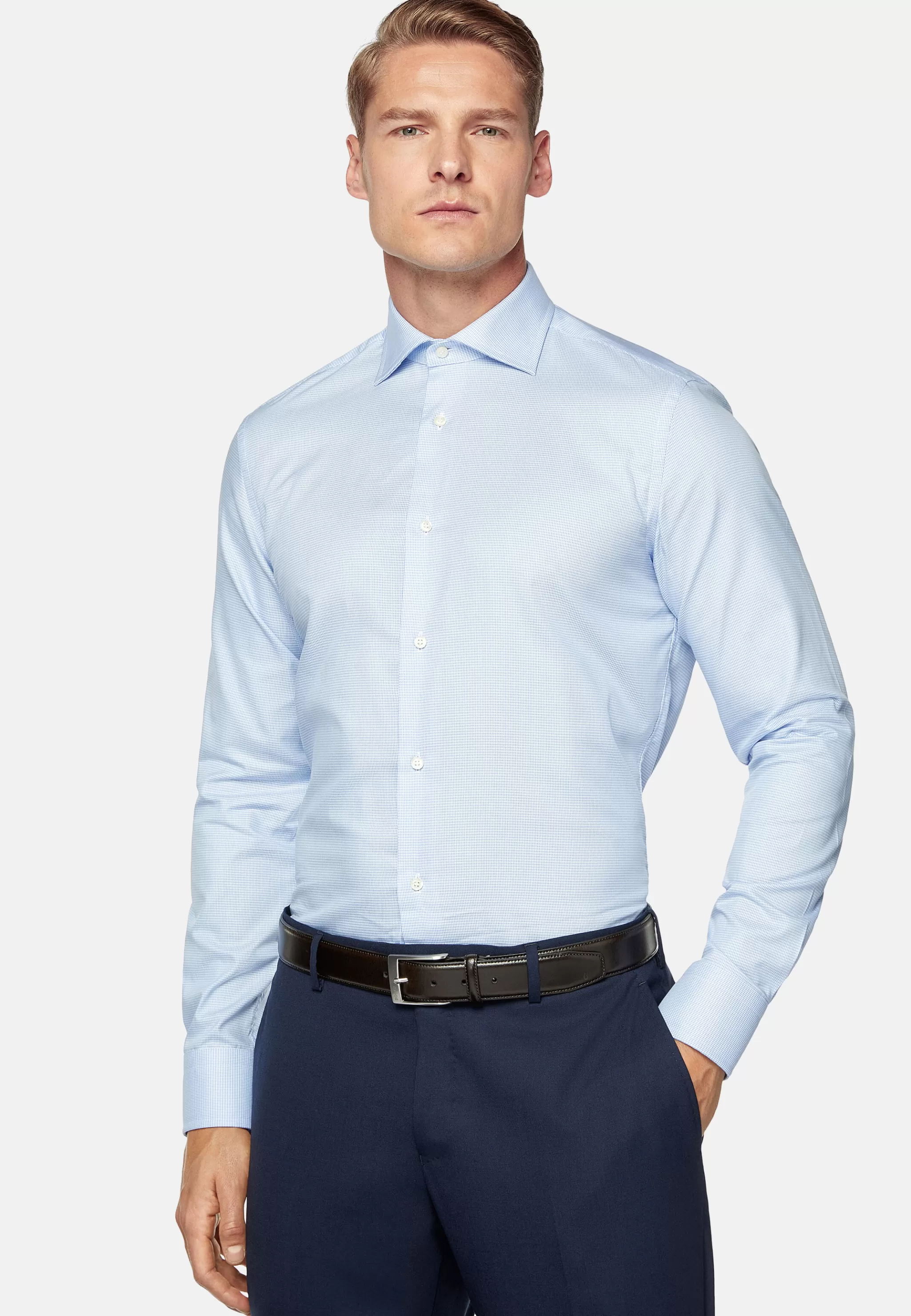 Boggi Milano Chemises Habillées*Chemise En Sergé De Coton Slim Fit Bleu clair