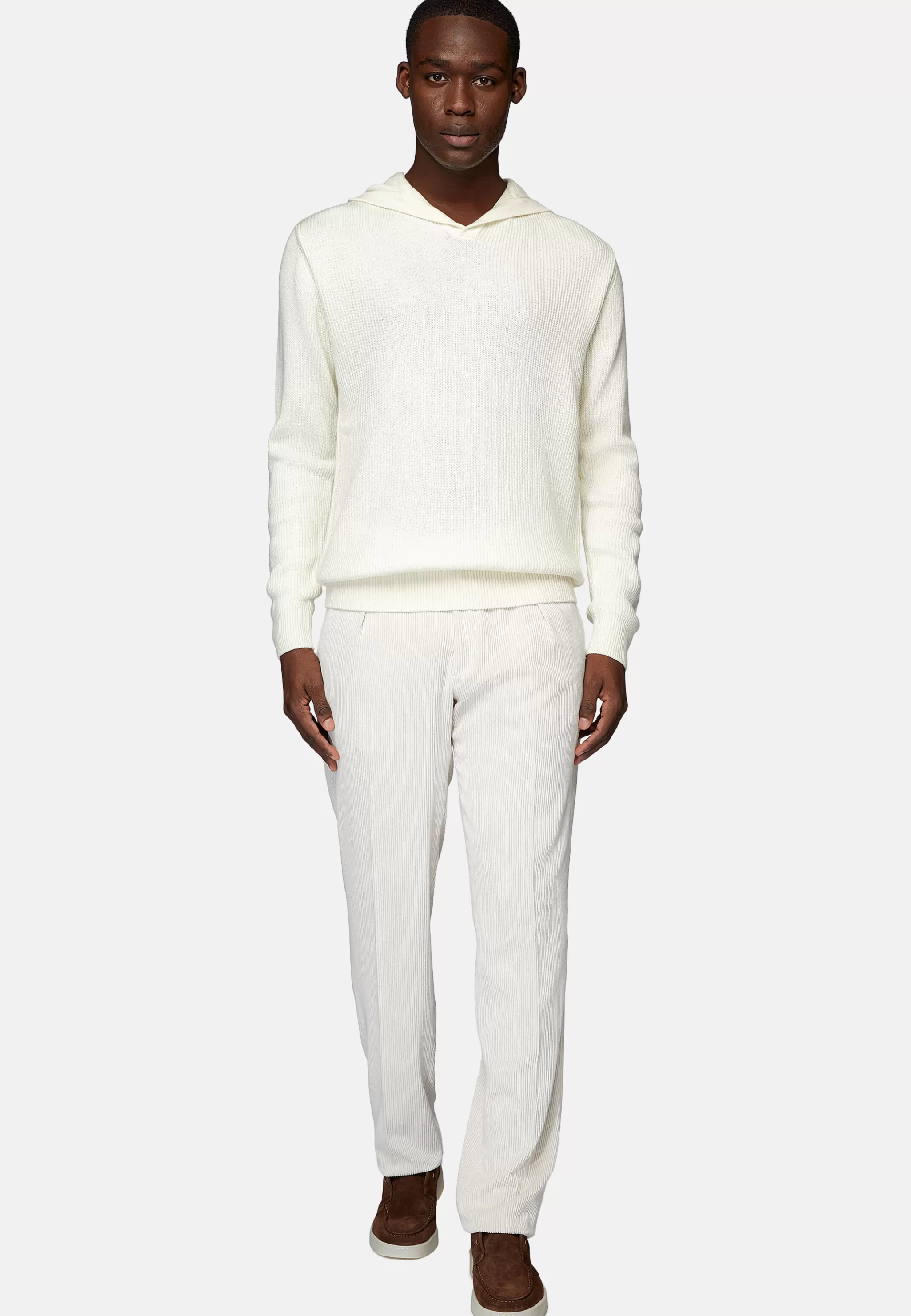 Boggi Milano Tricots*Pull À Capuche Avec Encolure En V En Laine Mérinos Blanc