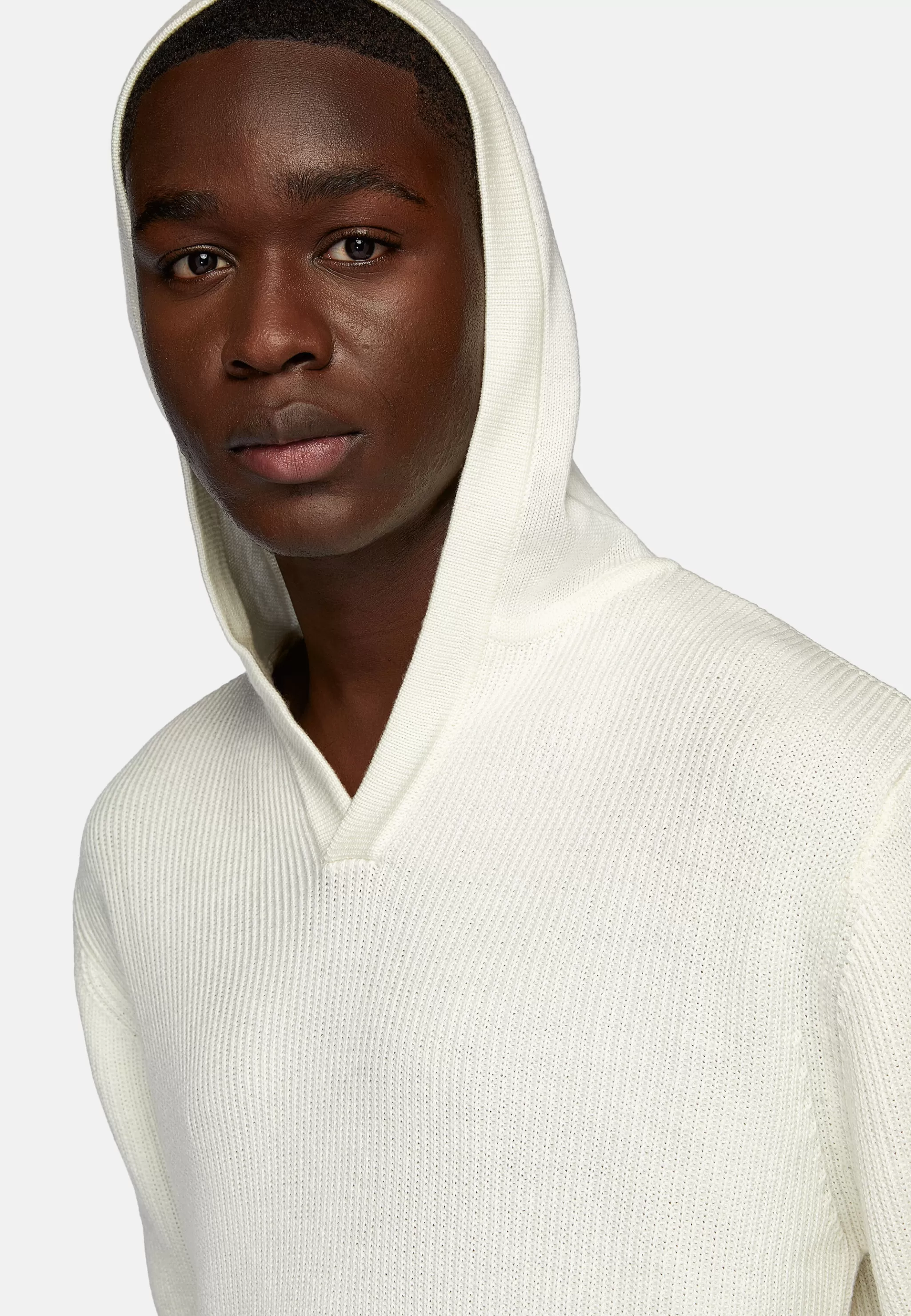 Boggi Milano Tricots*Pull À Capuche Avec Encolure En V En Laine Mérinos Blanc