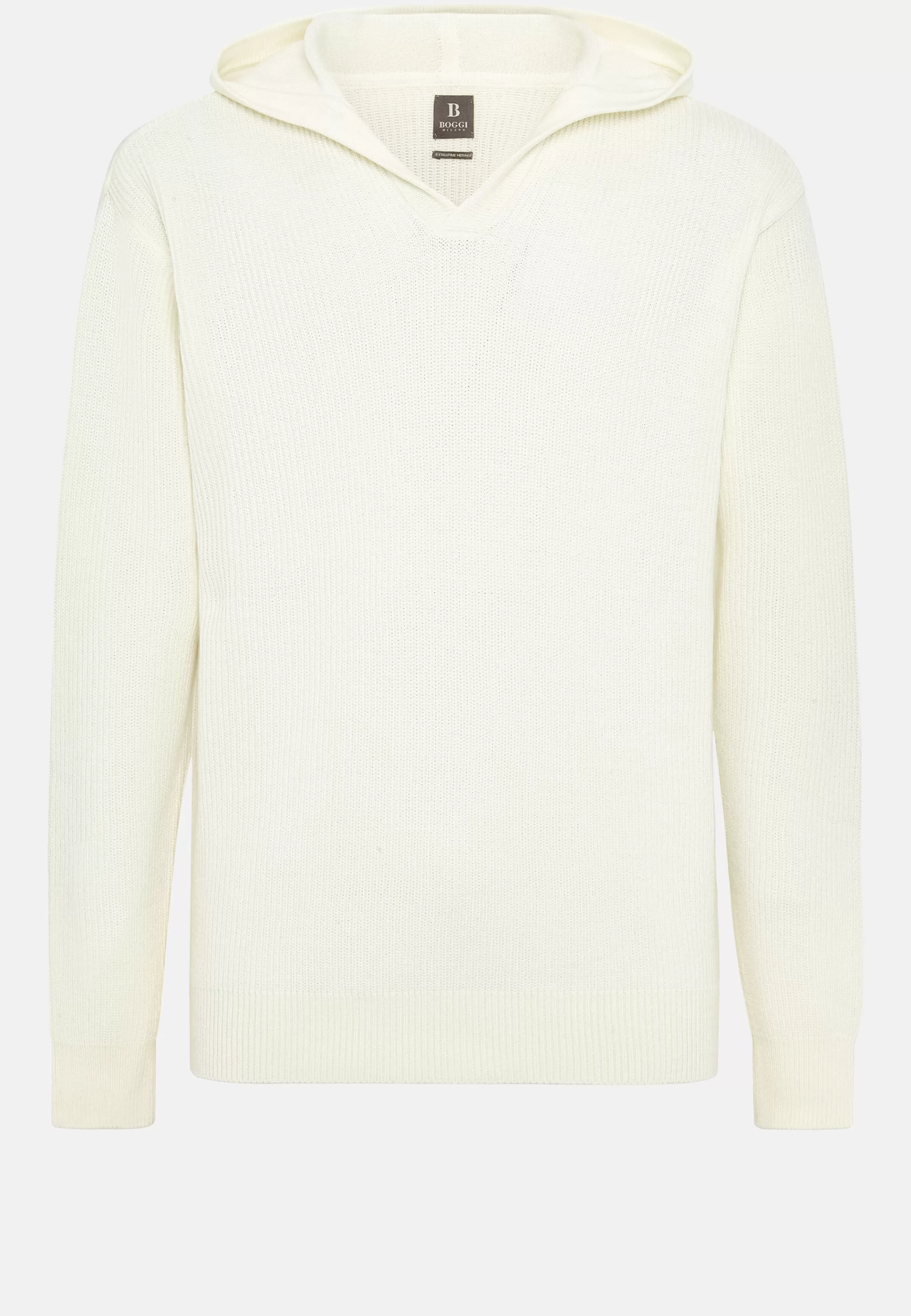 Boggi Milano Tricots*Pull À Capuche Avec Encolure En V En Laine Mérinos Blanc