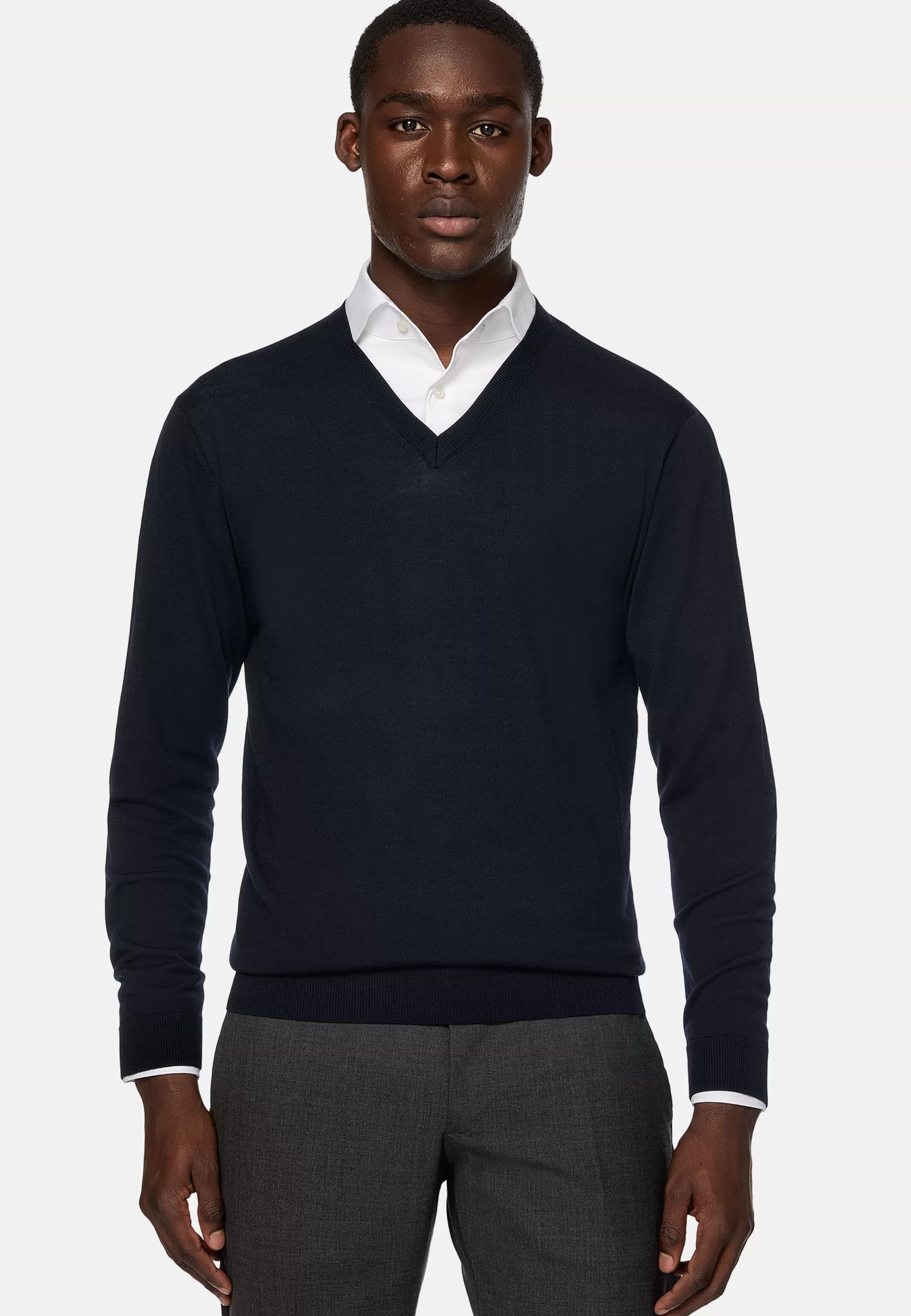 Boggi Milano Tricots*Pull Col V En Laine Mérinos bleu marine