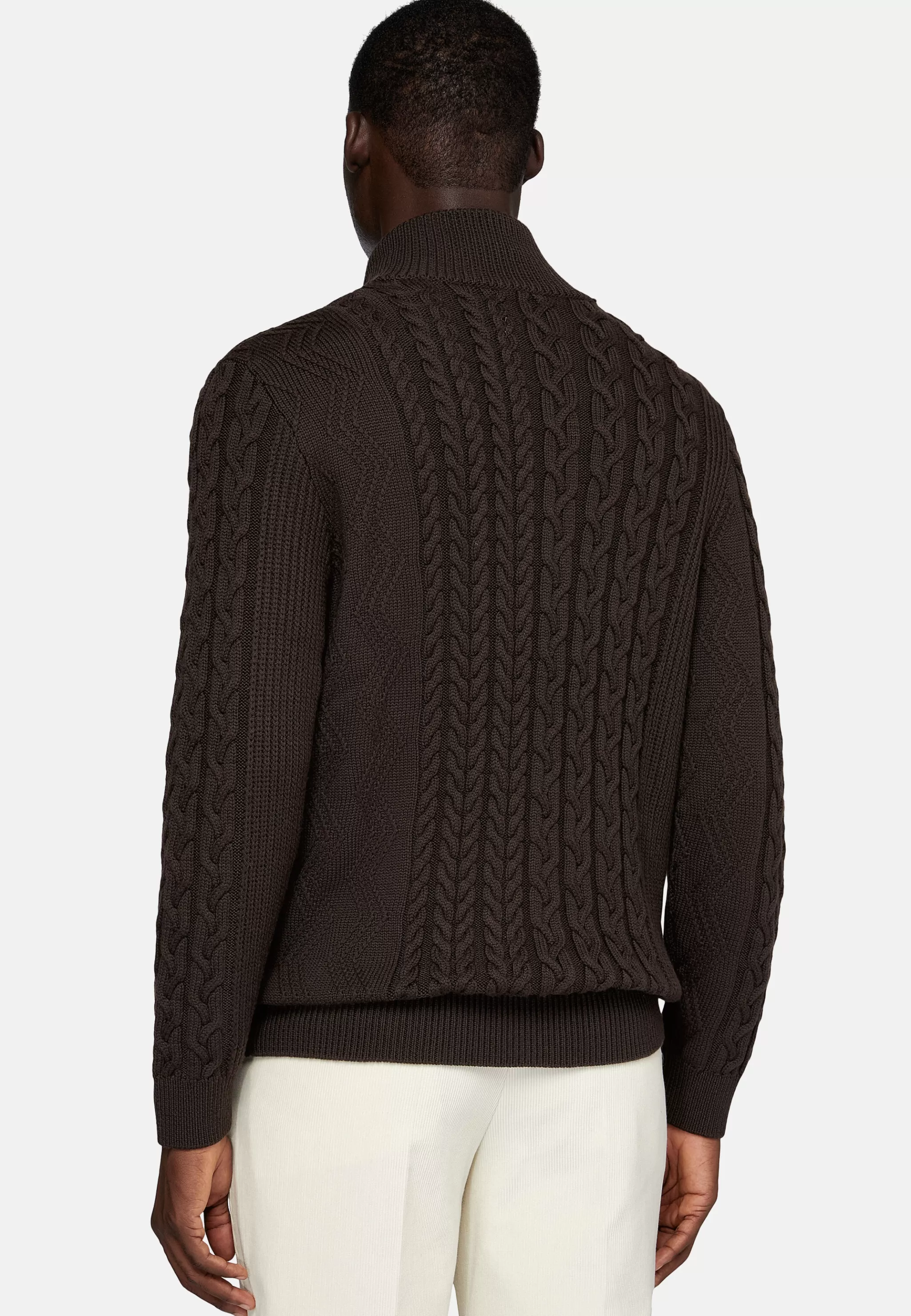 Boggi Milano Tricots*Pull Full Zip Marron Avec Mélange De Points En Laine Mérinos